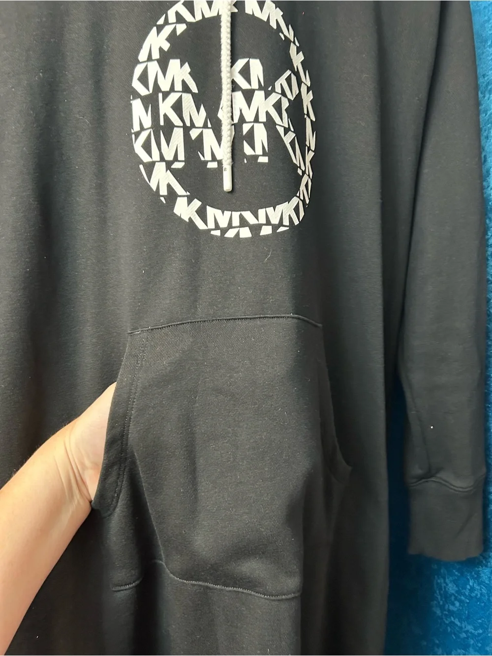 Michael Kors Men’s Black Hooded Sweatshirt with Ivory MK Circle Logo